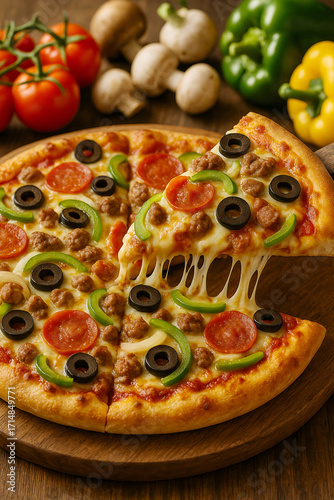 Enjoy a delicious pepperoni pizza slice with melted cheese