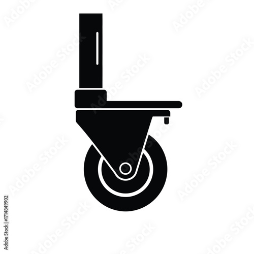 Silhouette of caster wheel with bracket and spokes for mobility design on a white background. EPS 10.