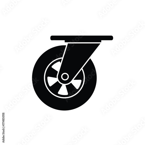Silhouette of caster wheel with bracket and spokes for mobility design on a white background. EPS 10.