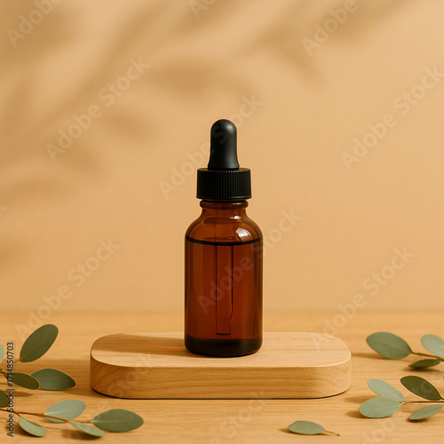 Essential oil bottle with lavender and dropper for aromatherapy and beauty care