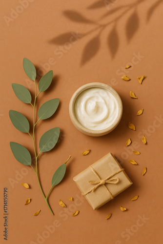 Chocolate bar with coffee and mint, dessert, sweet, natural, handmade, closeup with flowers and a touch of pink and green