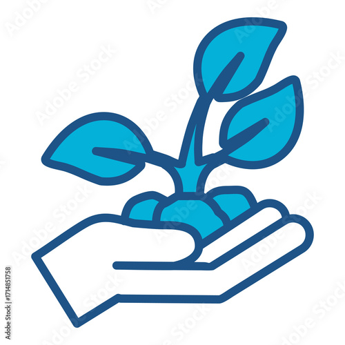 Holding Hand In Blue Monochrome Flat Design, Vector Illustration