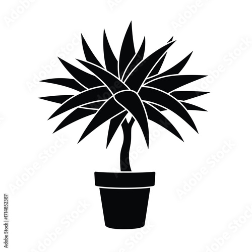 Silhouette of curved stem potted plant with pointed leaves on a white background. EPS 10.