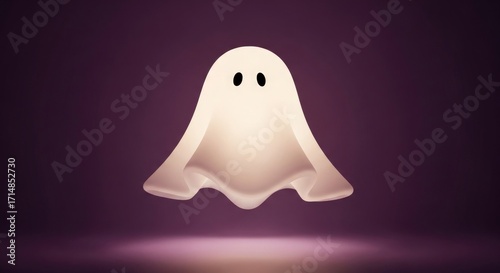 Simple glowing ghost against a dark purple background for halloween