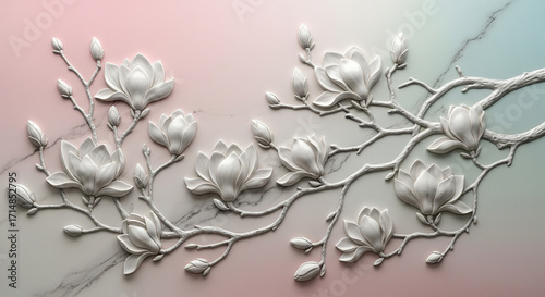 3D Embossed Magnolia Floral Mural