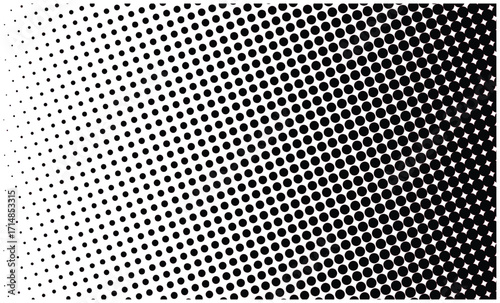 Black and White Halftone Dot Pattern Gradient Background with Diagonal Transition dots