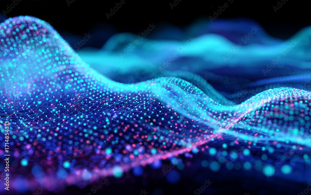 Fototapeta premium Abstract digital wave pattern with colorful dots representing technology