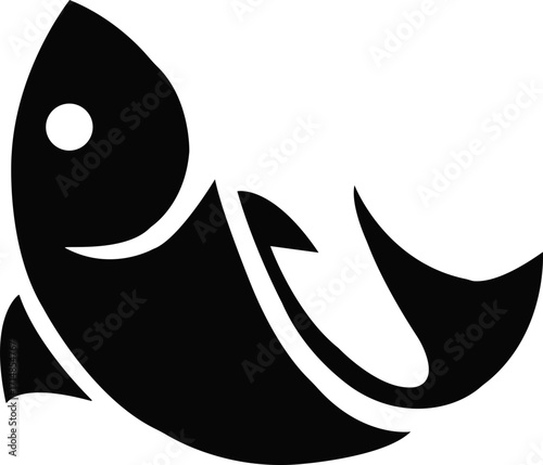 Fish icons, Simple fish icon in minimal style on white background, Minimalist fish icon with small eye and tail fin, representing aquatic wildlife,fish silhouette-cut out icon.