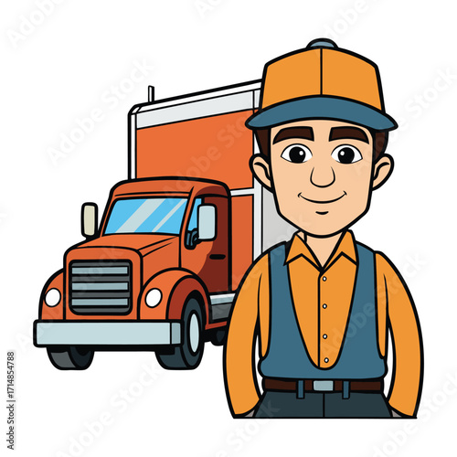 A truck driver takes a break at a bustling truck stop, fueling up, stretching, and checking maps, surrounded by big rigs and the hum of the open road.
