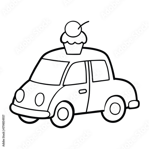 A cheerful cartoon ice cream man drives his colorful ice cream truck, serving treats to happy kids—a fun, playful scene perfect for coloring and creativity.
