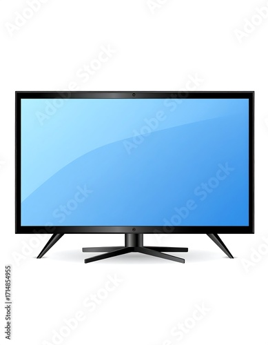 Flat-screen television with blank blue screen