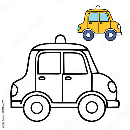 Wallpaper Mural A fun cartoon taxi coloring page featuring a cheerful cab with big wheels and a friendly face, ready for kids to color and bring it to life with bright shades.
 Torontodigital.ca