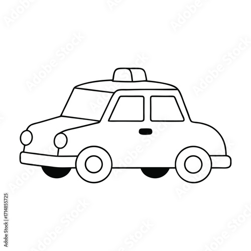 A fun cartoon taxi coloring page featuring a cheerful cab with big wheels and a friendly face, ready for kids to color and bring it to life with bright shades.
