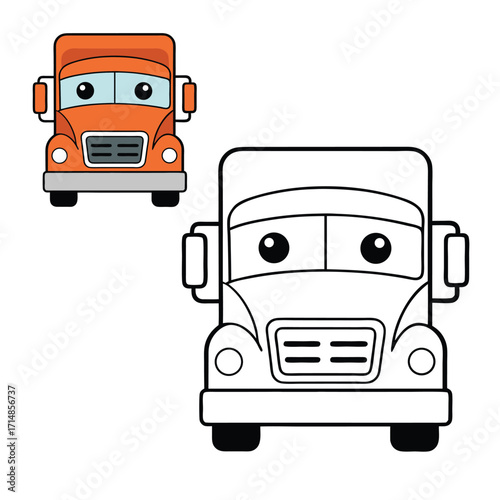 A bold heavy truck coloring page featuring a powerful, detailed truck ready for work, perfect for kids and adults to color and bring the mighty vehicle to life.
