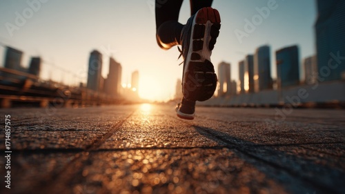 A brisk run through a modern city at sunset.
