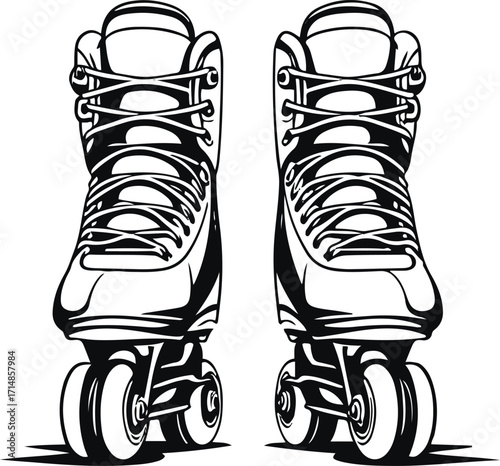 Black bold outline with white background, Black bold outline with white background, Outline vector of pair of rollerblades side by side 3