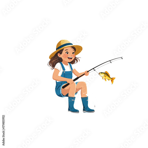 Little Girl Fishing Cartoon Clipart