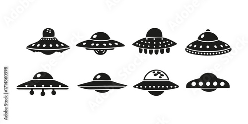 Ufo Icon Set. Extraterrestrial And Sci-Fi Theme Collection. Isolated Vector Illustration