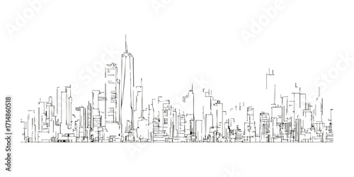 City Skyline Sketch. Urban Architecture And Modern Cityscape. Isolated Vector Illustration