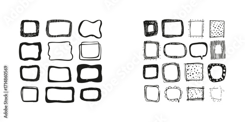 Hand-Drawn Doodle Frames Set. Creative Borders And Shapes Collection. Isolated Vector Illustration
