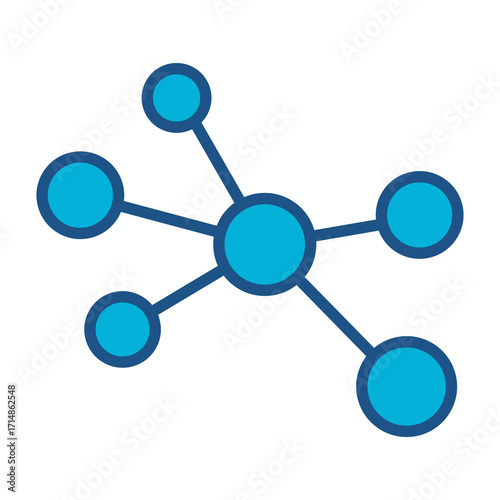 Network Icon In Blue Monochrome Flat Design, Vector Illustration
