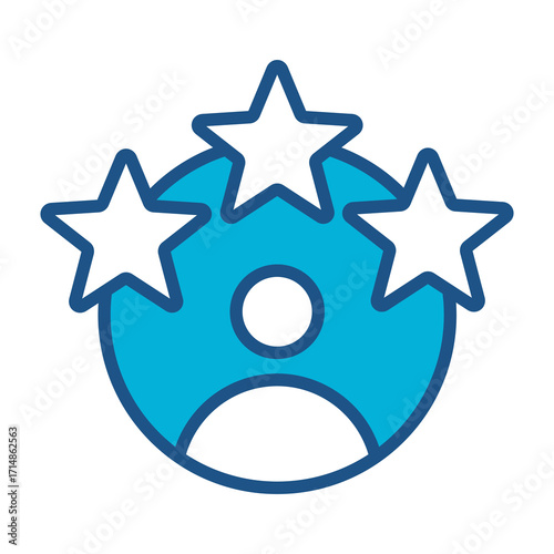 Review Icon In Blue Monochrome Flat Design, Vector Illustration