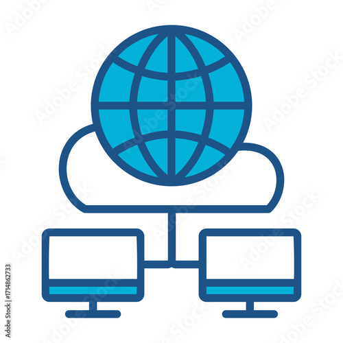 Online Icon In Blue Monochrome Flat Design, Vector Illustration