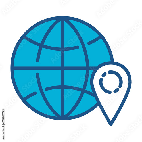 Globe Grid Icon In Blue Monochrome Flat Design, Vector Illustration