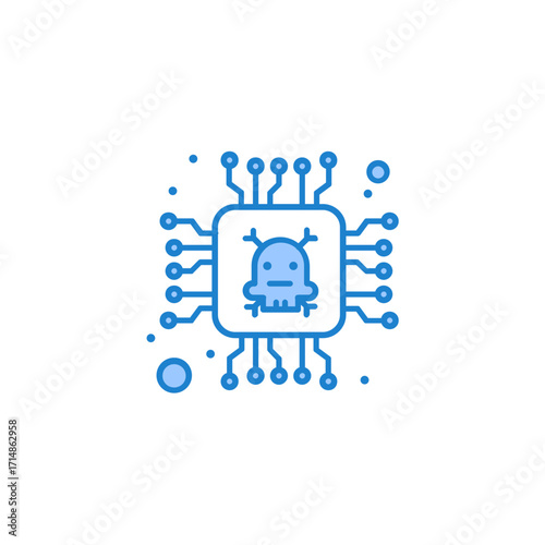 Concept of a system vulnerability with a virus bug on a processor chip