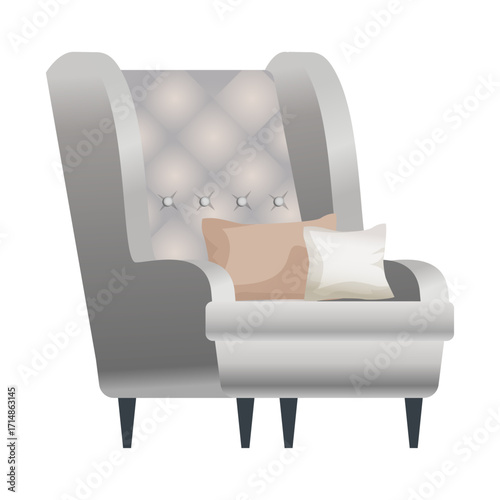 Elegant Modern Armchair Illustration with Soft Cushions, Perfect for Cozy Interior Design
