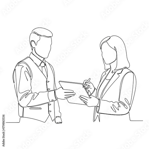 Business meeting with digital signature on tablet