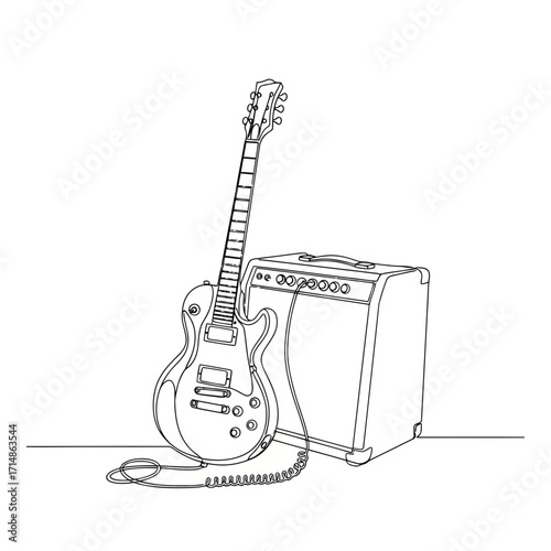 Electric guitar and amplifier line art