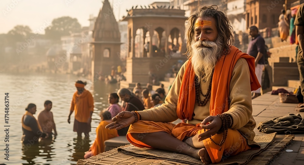 Fototapeta premium Meditating Monk with India.