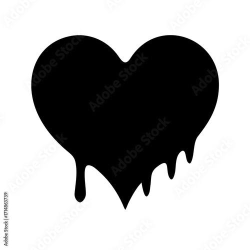 A black heart with dripping paint effect isolated on white background showing a symbol of love concept
