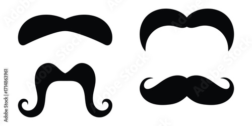 Mustache icon vector set isolated on white background. Classic mustache, fathers day symbol. Italy mustache icon. Vector illustration. EPS 10