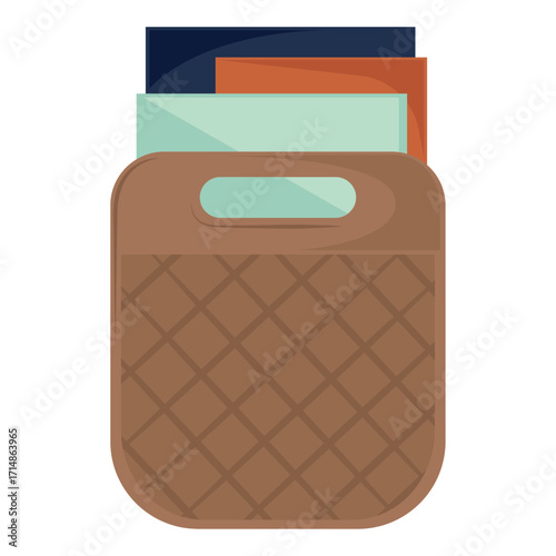 Minimalist brown basket with clean clothing for household storage and tidiness