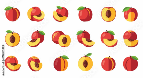Fruits discover fresh peach fruit vector illustration set for healthy eating and summer harvest designs with leaves vector