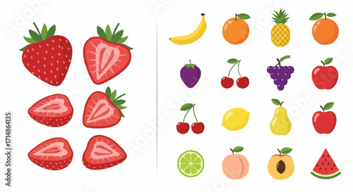 Fruits assorted fruits vector illustration featuring strawberries banana apple orange grapes and other healthy food 100 vector
