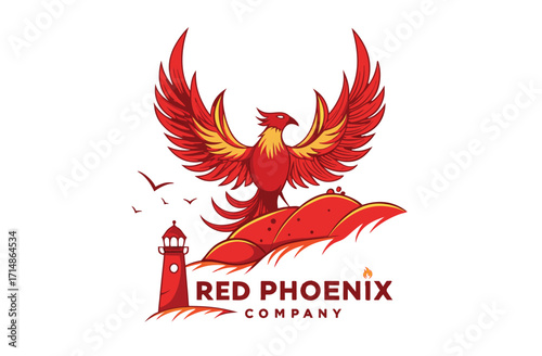 A red dragon protechting the iceland lighthouse vector illustration