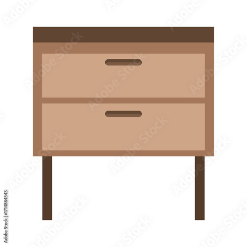 Isolated flat design vector icon of a wooden cabinet with double drawers