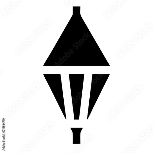 Stylized black and white drawing of a geometric shape resembling a lantern or abstract pendant light