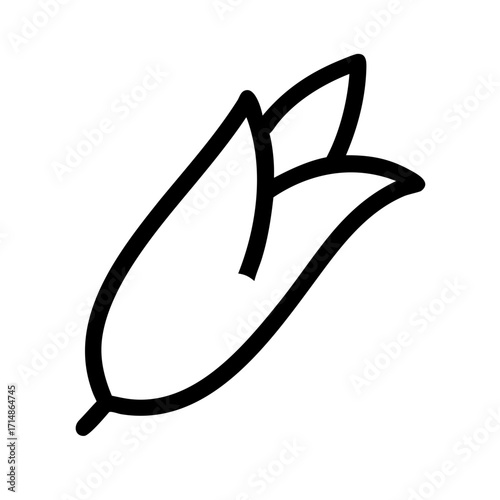 A simple line drawing of an ear of corn with husks shown in a minimalist style on a white background
