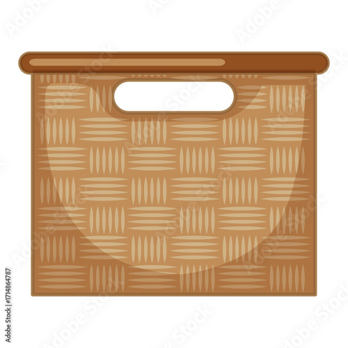 Illustrated rectangular woven wicker basket for home organization and decor