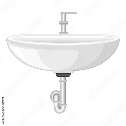 White Sink With Faucet and Plumbing Fixtures Isolated on White