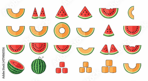 Fruits find fresh summer fruit watermelon cantaloupe slices cubes for healthy eating and refreshing dessert ideas vector