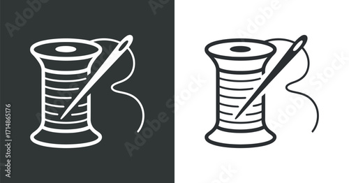 Spool of Thread and Needle Vector Illustration: Sewing Supplies on Black and White