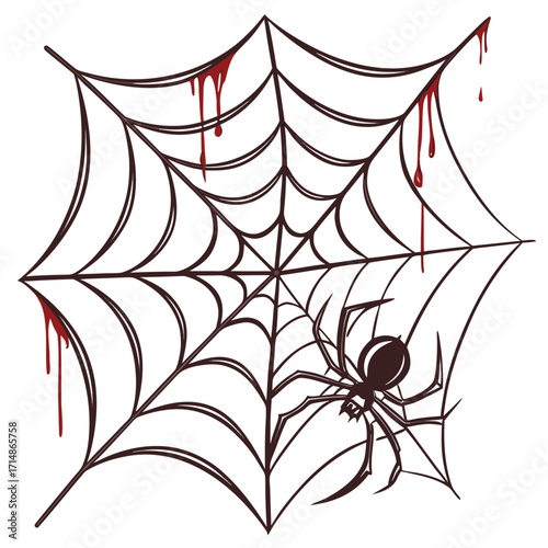 Bloody Spider Web Hand-Drawn Vector — Creepy Horror Art for Tattoo and T-shirt Design