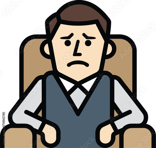 Sad Man Sitting On Chair Vector Illustration Depressed Male Character Unhappy Person Stress Anxiety Lonely Mood Icon Isolated on Transparent Background.
