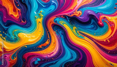 A vibrant background of a swirling, abstract paint pour in bright colors.