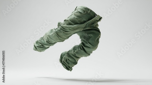 Floating Green Corduroy Pants on White Background